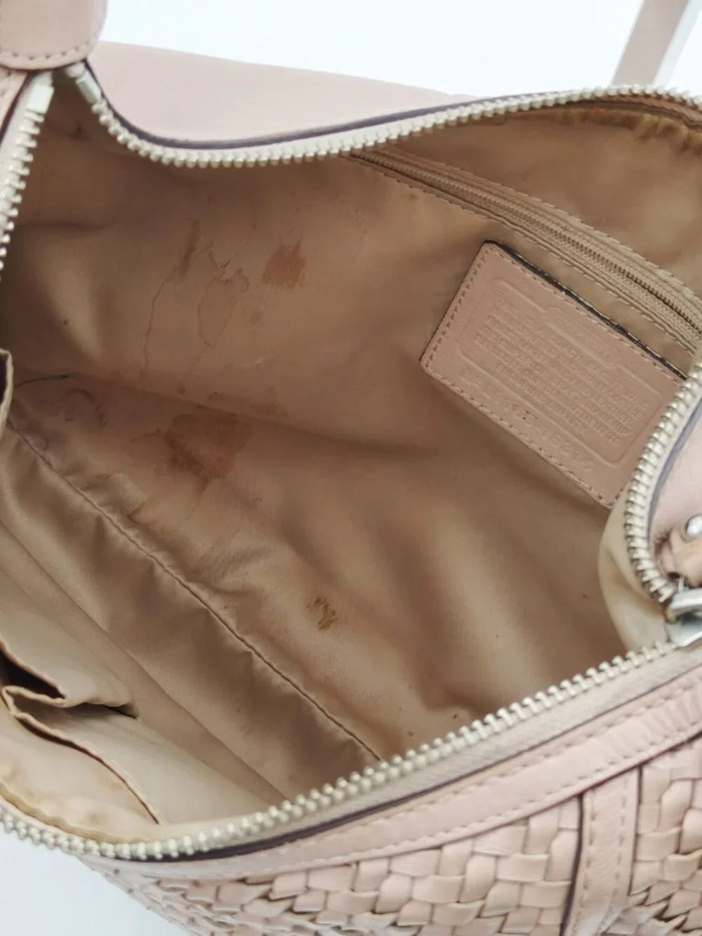Coach Beige Woven Leather Hobo Shoulder Bag Turnlock Purse